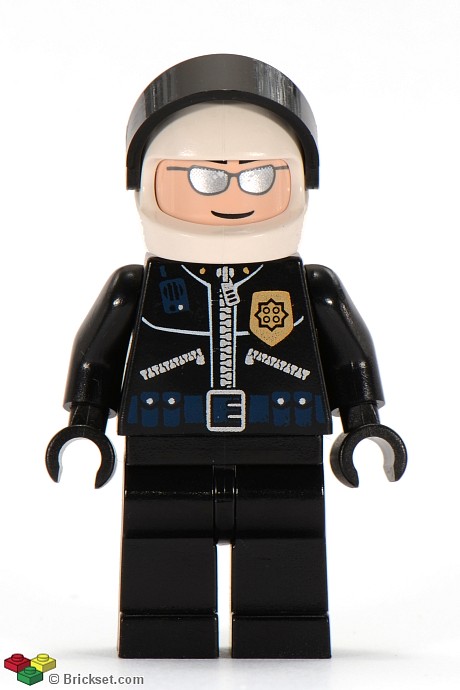 Police - Highway Patrolman, Black Shirt with Badge and Radio, Black Legs, White Helmet